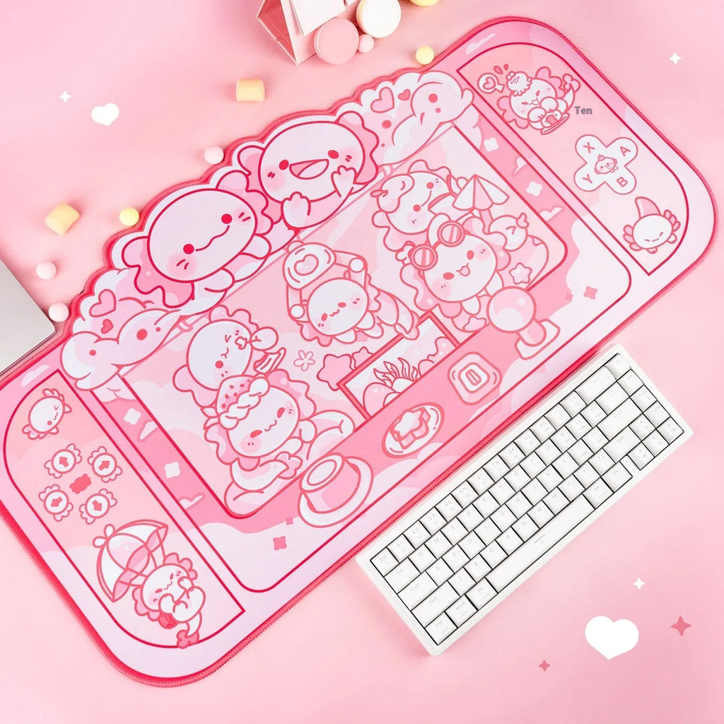 Large rectangular cloth mouse pad with hexagonal dragon crane machine cartoon design, measuring 75cm by 40cm.