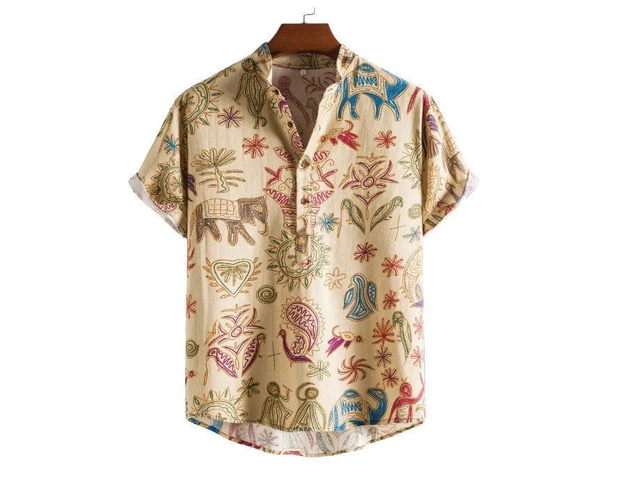 Plus size men's casual cardigan shirt with 3D digital print pattern.
