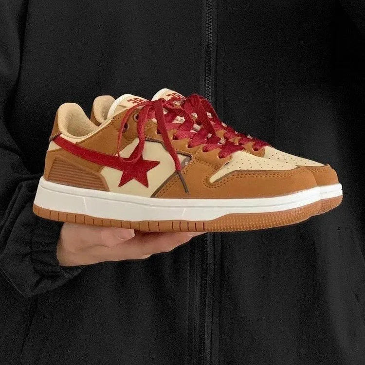 Women's brown casual sneakers with sequin detailing, platform mid heel, and low-top round toe design