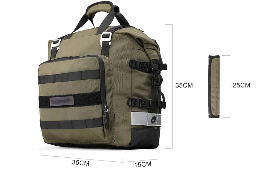 20L quick release motorcycle side bag in black polyester with straps