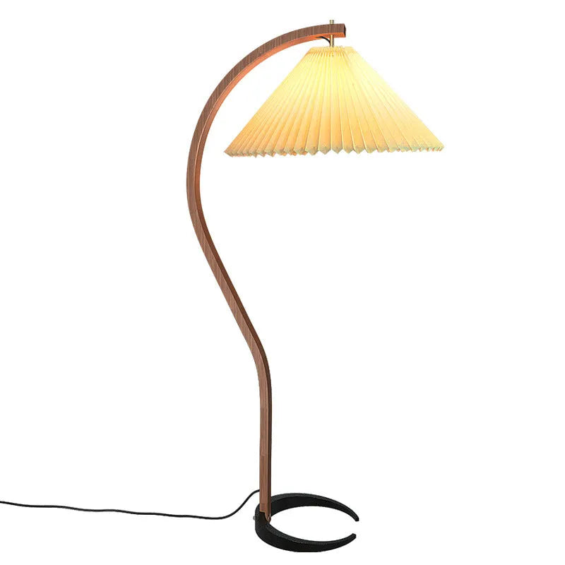 Retro vertical table lamp with a choice of log white or log wine red shade on a wooden surface.