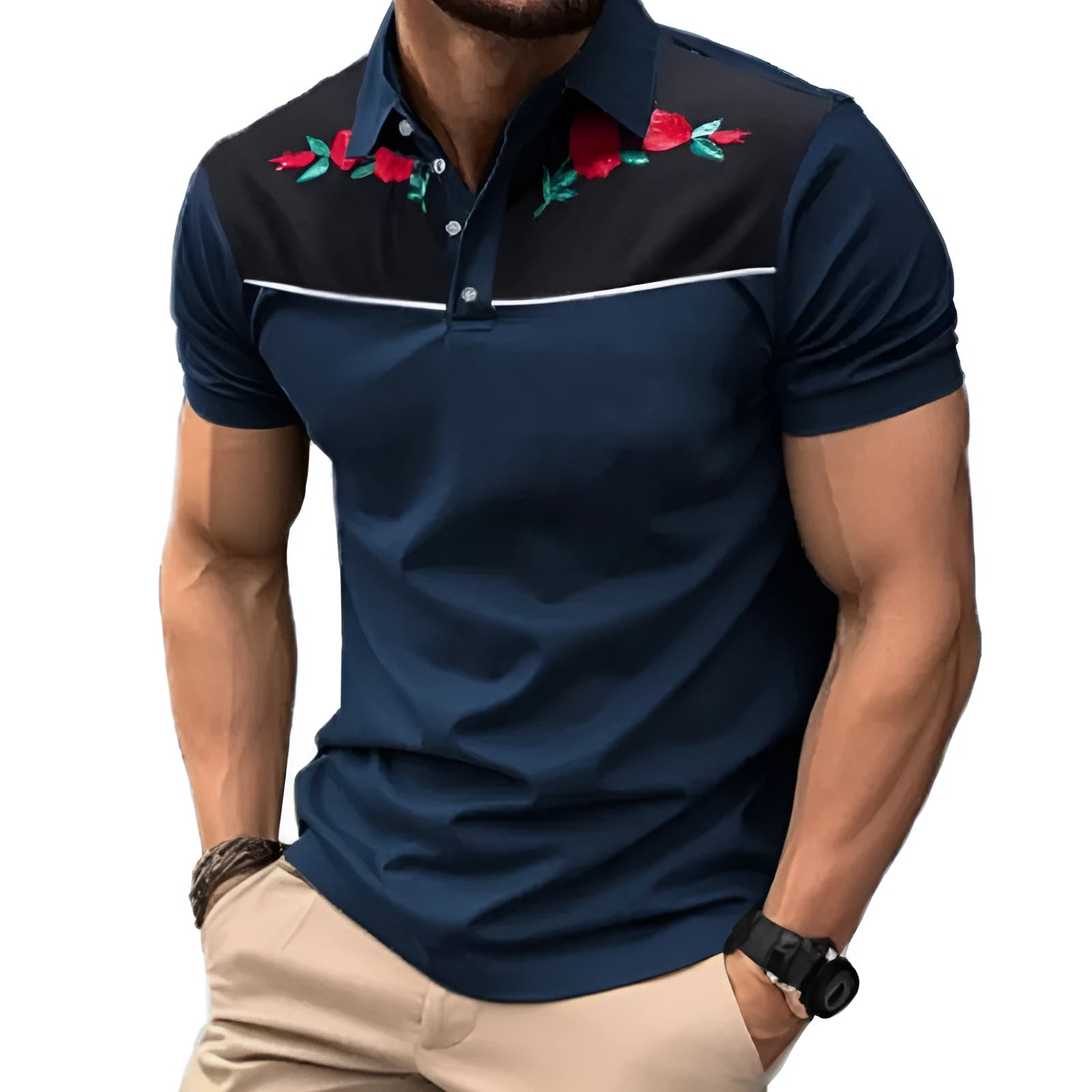Men's light blue short sleeve mesh polo shirt with a zip detail on the chest.