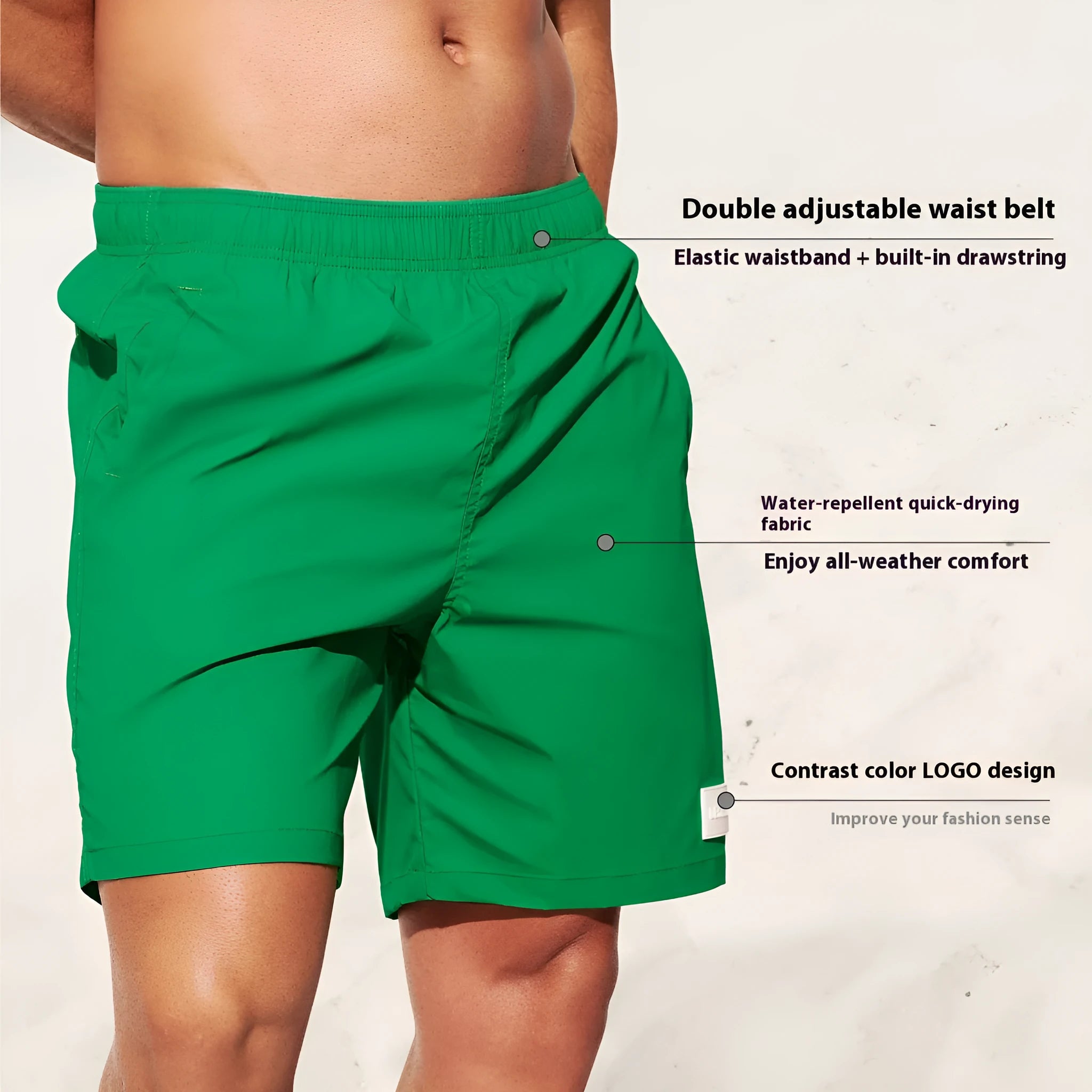 Men's quick-drying nylon sports shorts in solid colours with straight-leg style
