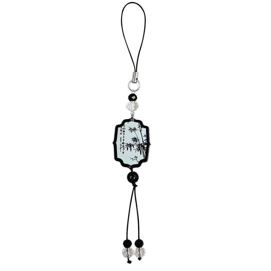 Guofeng floral pattern ceramic bead pendant keychain with Chinese style design.