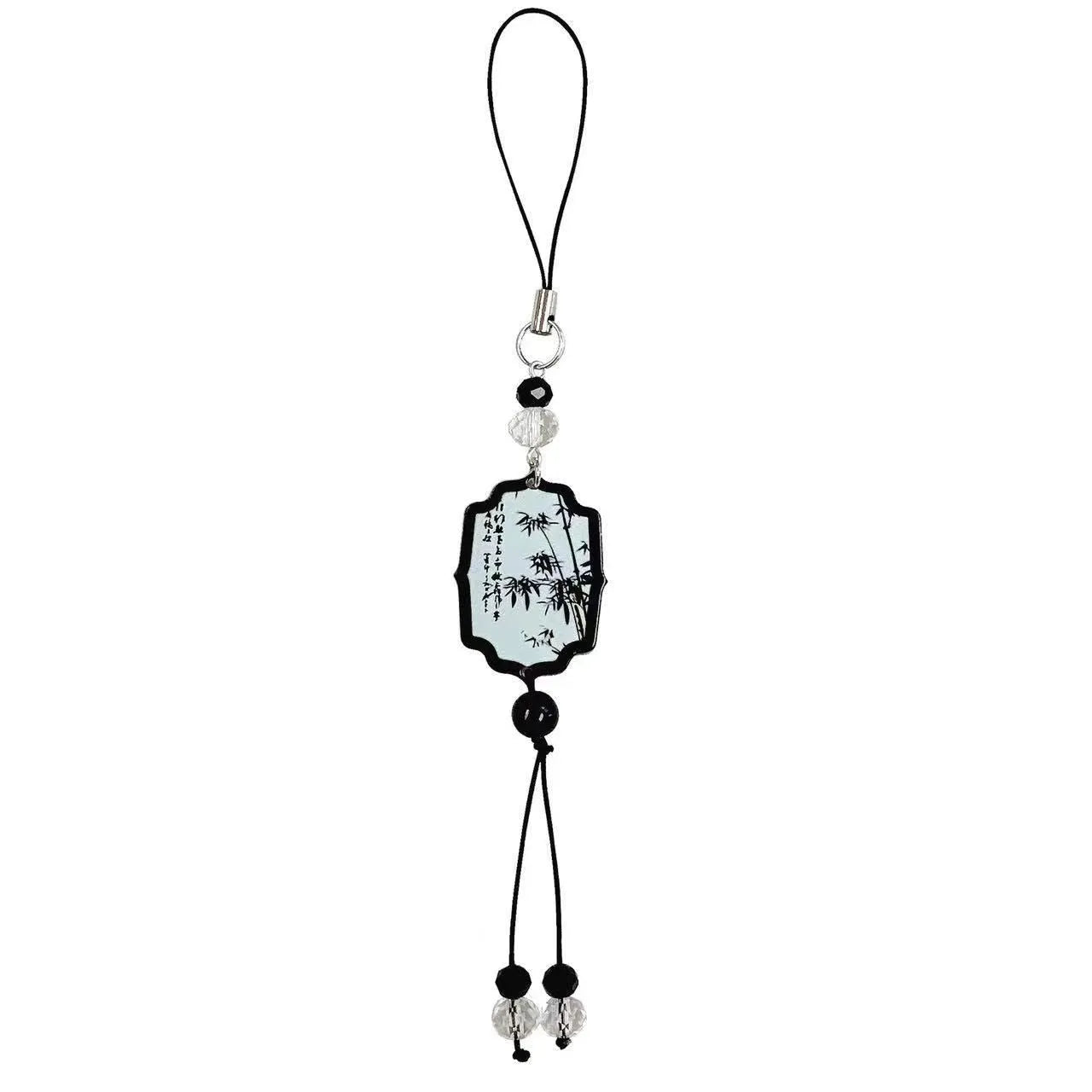 Guofeng floral pattern ceramic bead pendant keychain with Chinese style design.