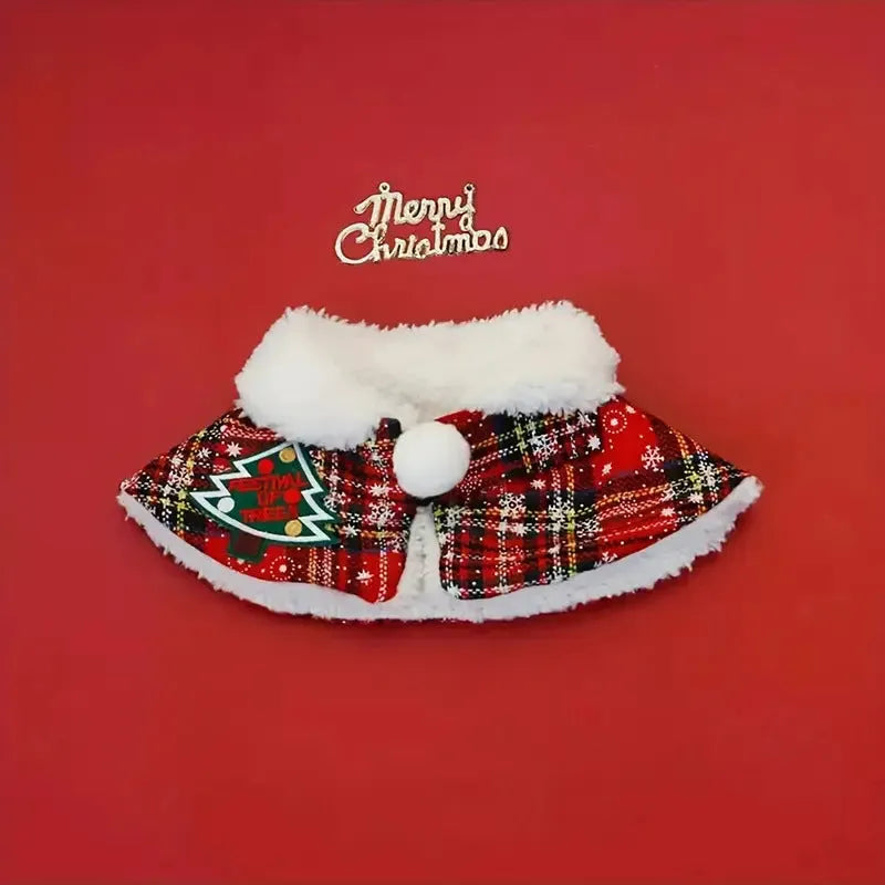 Pet festive scarf in snowflake and bell designs on red and blue backgrounds for dogs and cats