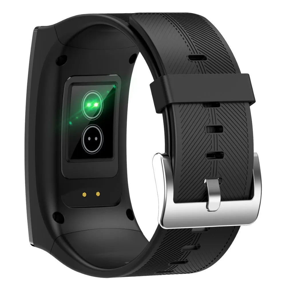Bluetooth waterproof blood pressure sports watch with 1.91-inch screen and black silicone strap on wrist