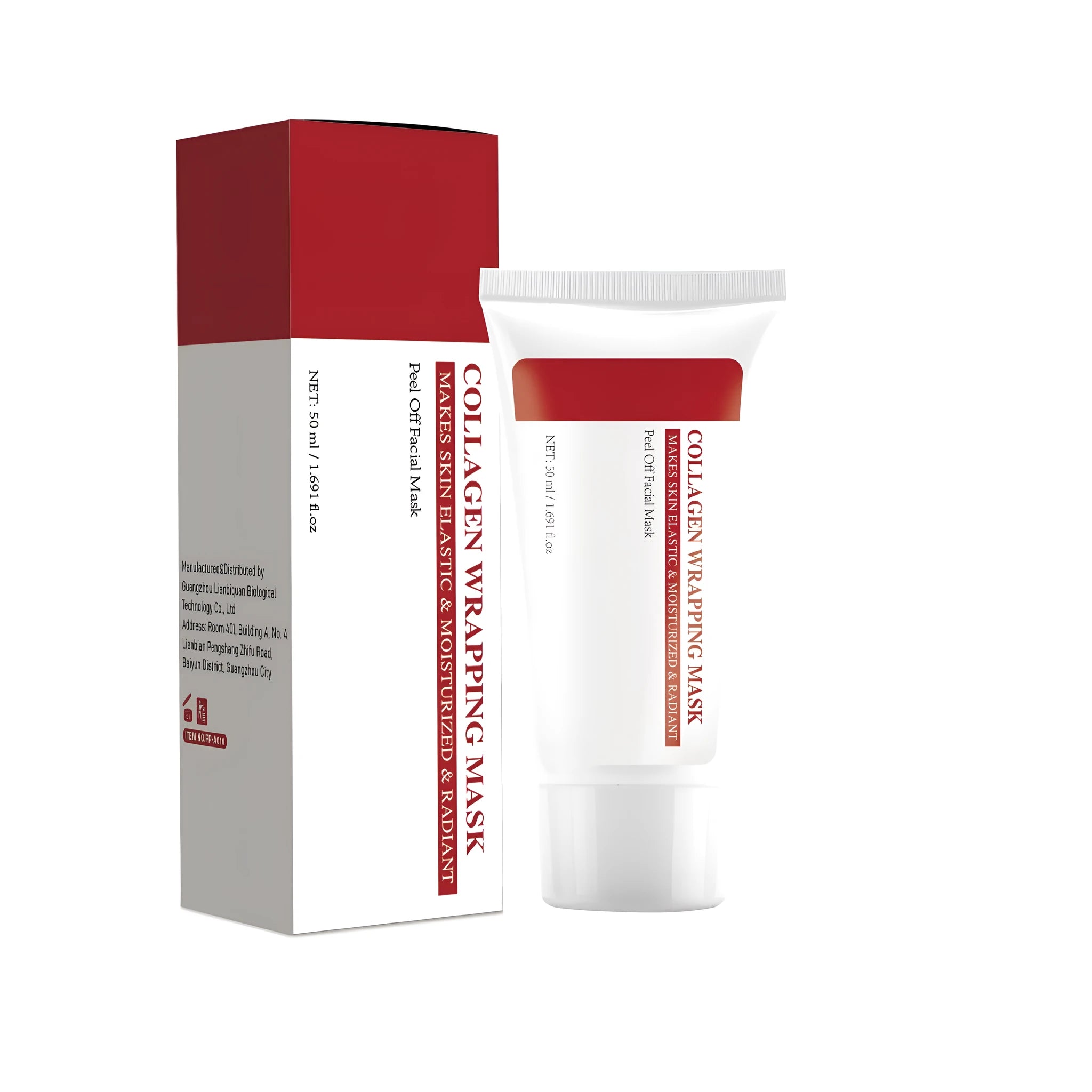 Single hydrolyzed collagen hydrating face mask in packaging, 50ml net content.