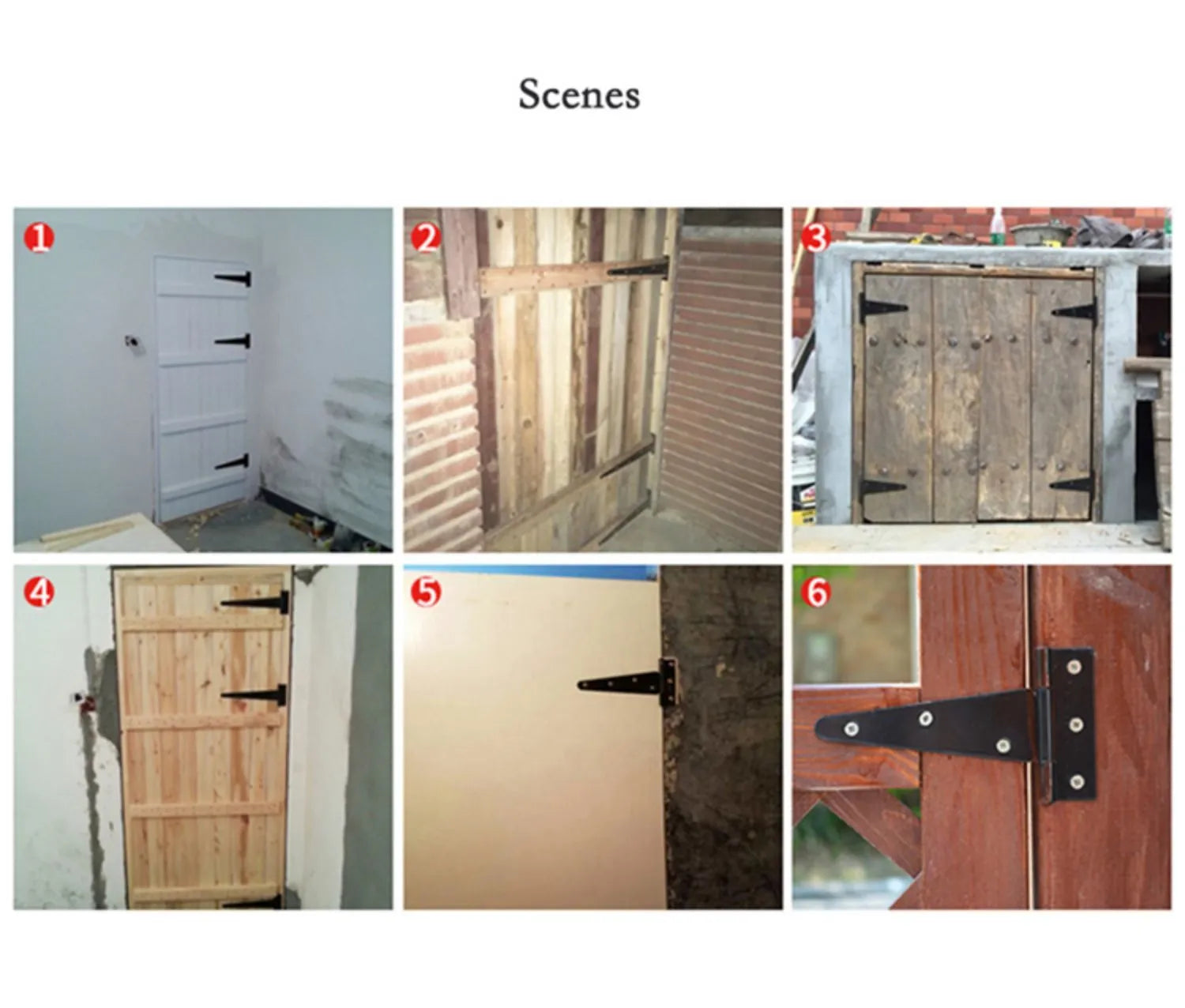 Fixed T-shaped iron hinge for wooden doors, shown in straight arm design.