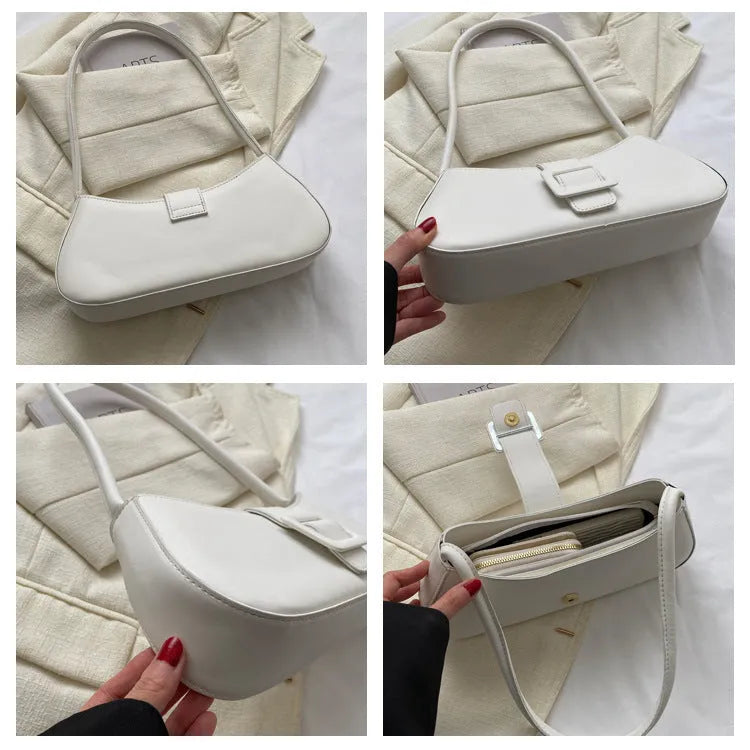 Western style shoulder texture crossbody underarm small square bag in PU with zipper compartment, black colour, 29.5x13x6 cm