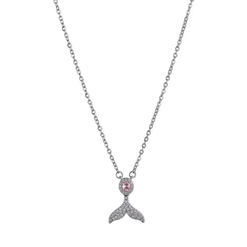 Women's 925 sterling silver fishtail pendant necklace with O-ring chain, adjustable 41-50cm, diamond finish, geometric style