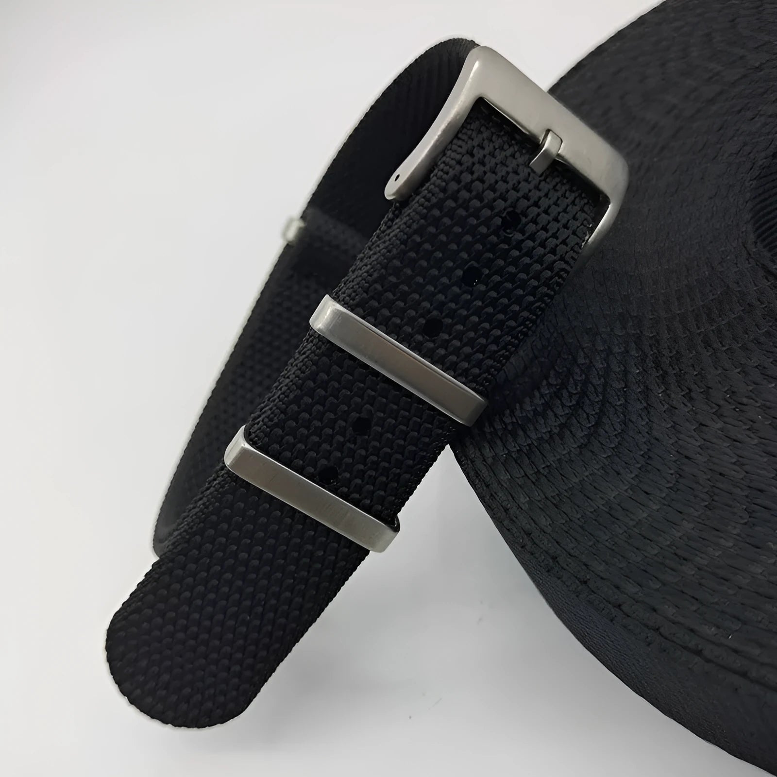 20mm wide nylon integrated watch strap in five colour options on a watch case.