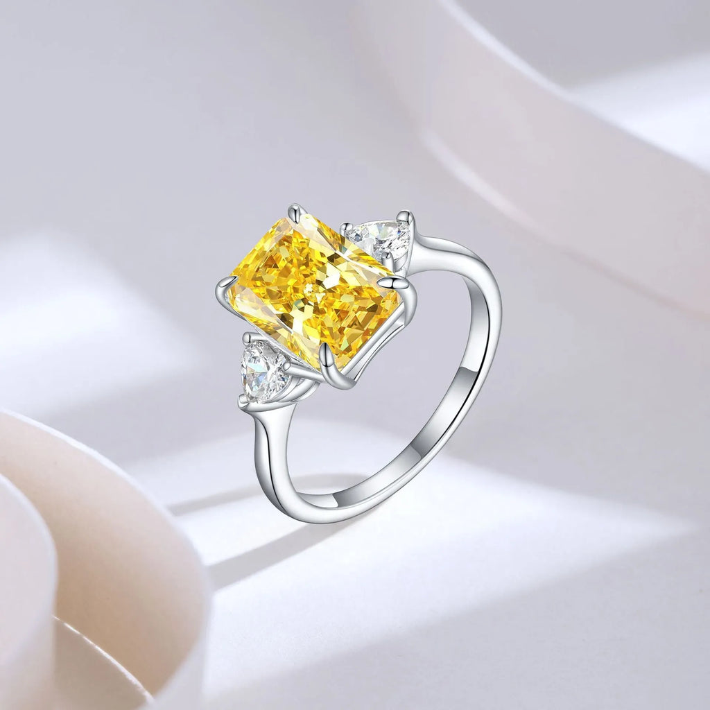 S925 silver rectangular rhinestone ring in eight colours, US sizes 5-10