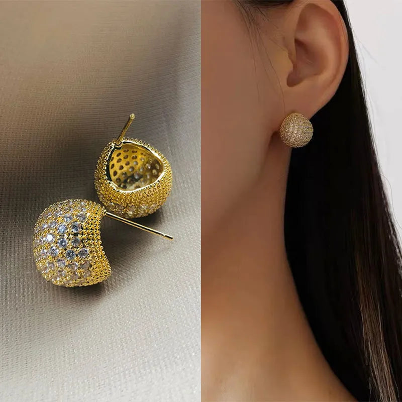 Geometric drop-shaped earrings with full diamond sparkle in gold or white colour for women