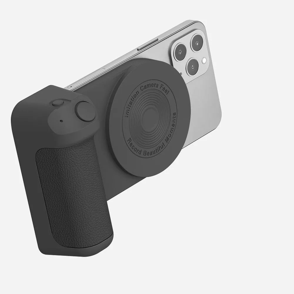 3-in-1 magnetic anti-shake phone holder camera bracket with ergonomic handle, rotatable axis, and compact 11.2cm size