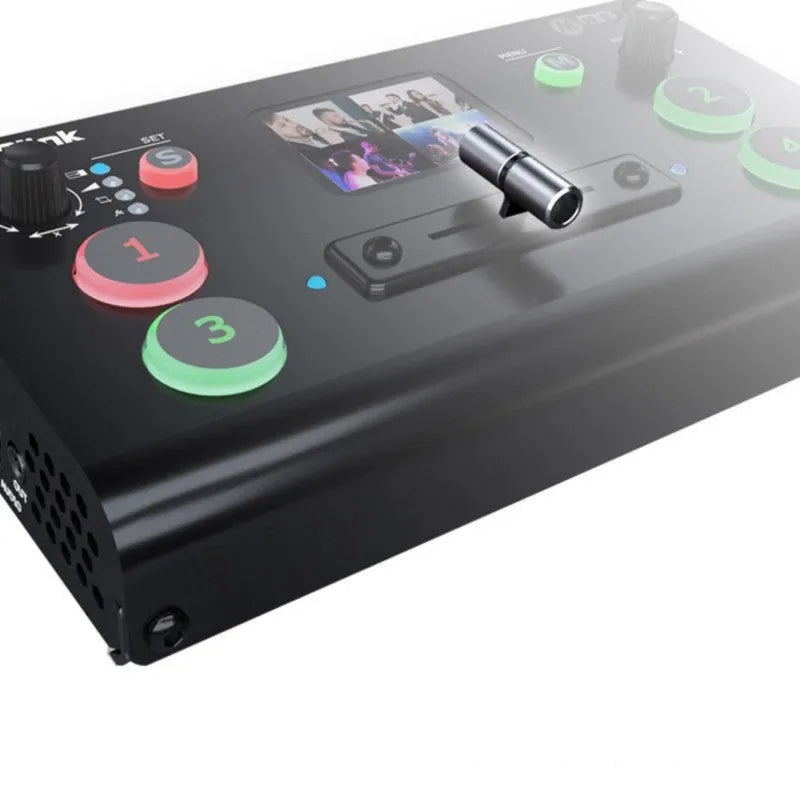 RGBLINK 4-way HDMI multi format switcher with 2.1-inch TFT screen and T-Bar switch