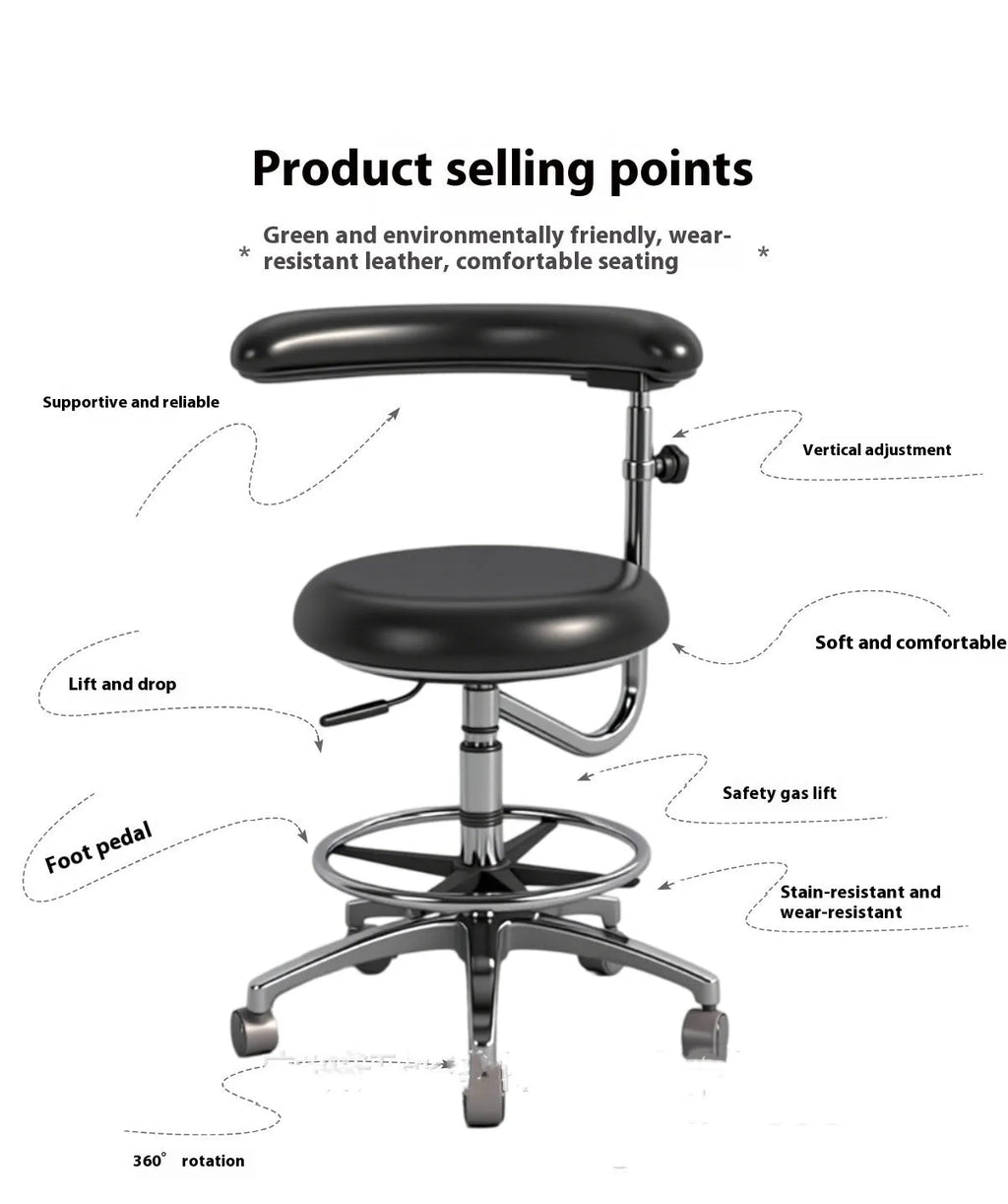 Black leather adjustable height dental chair for clinical use