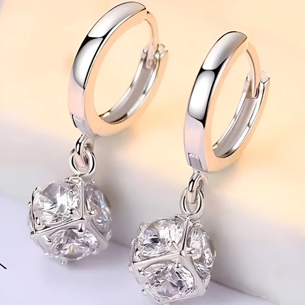 Women's copper zircon earrings with electroplated finish in geometry shapes featuring rose design elements