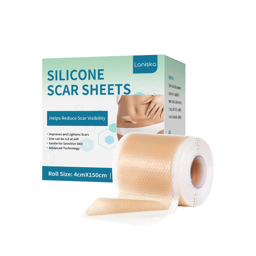Roll of clear silicone scar paster sheet with mint leaf active ingredient