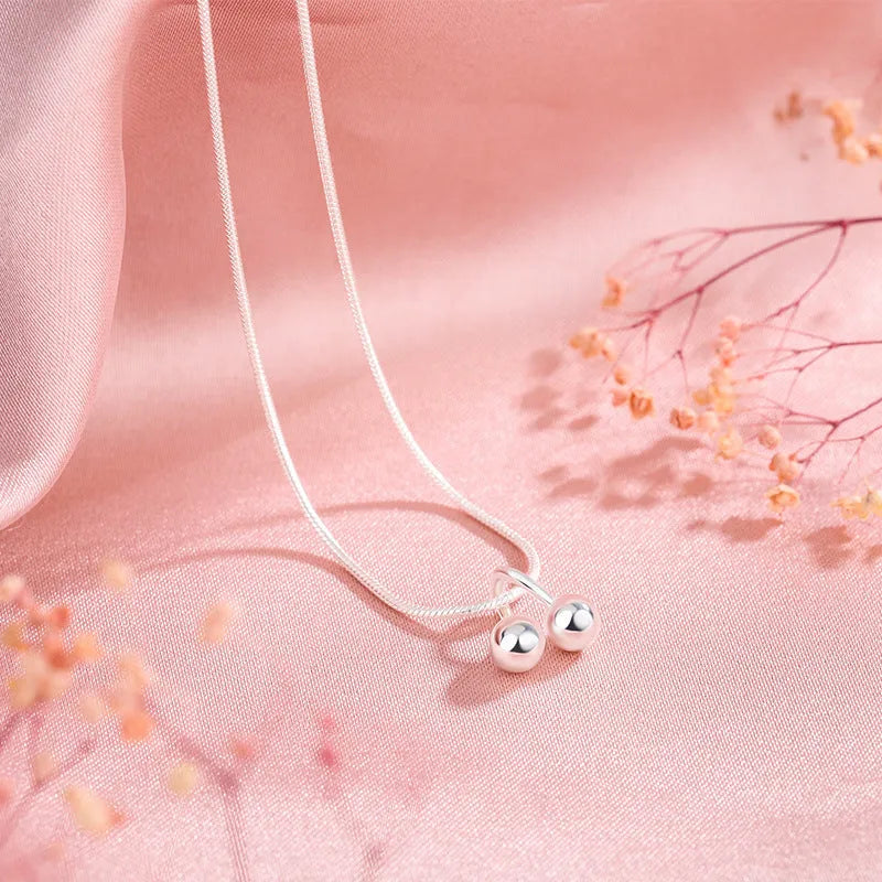 Silver cherry necklace for women with adjustable snake bones chain and 925 silver pendant
