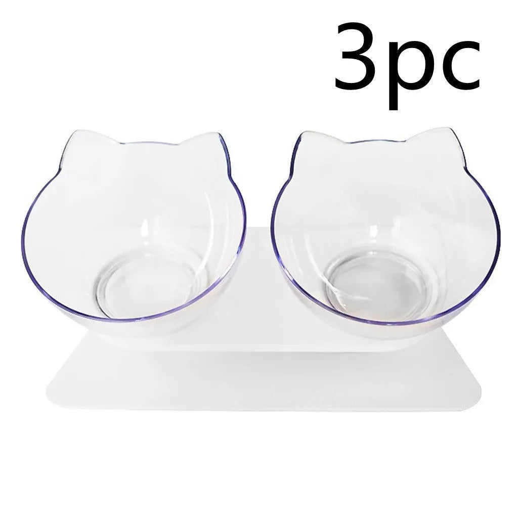 15° adjustable cat bowl set single and double food bowl PC ABS plastic anti-overfill design