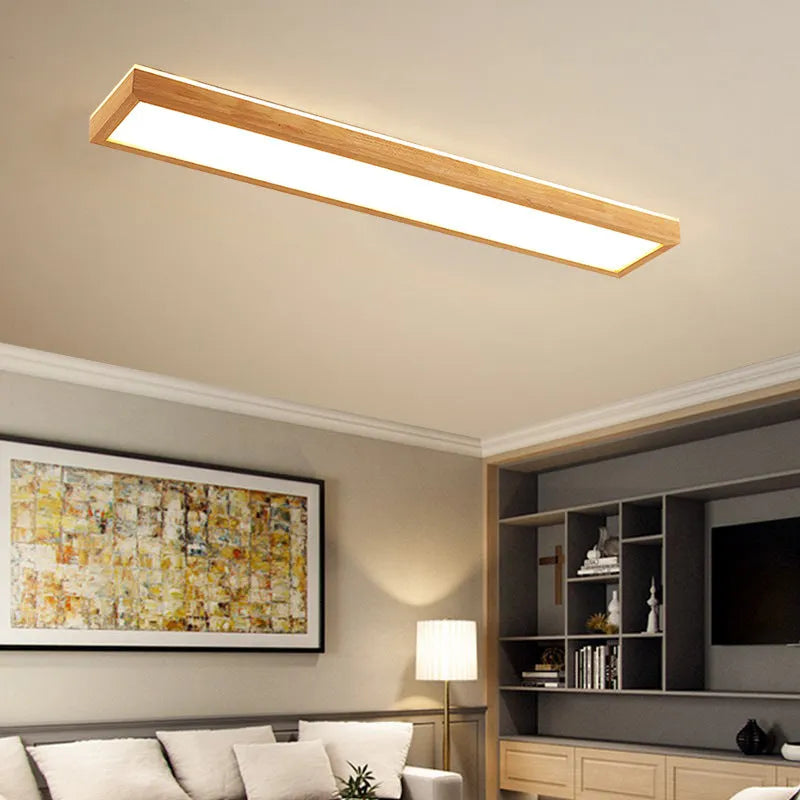 Solid wood long ceiling lamp for balcony, New Chinese style, 220V, white light option