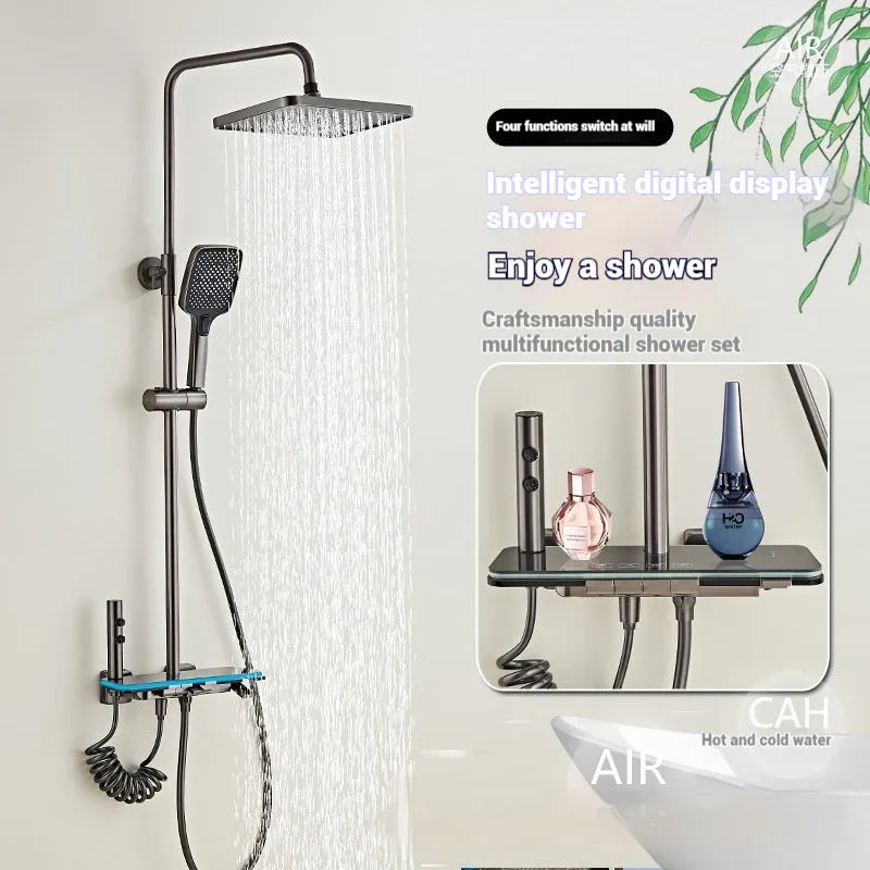 Aluminium digital display concealed shower set in white or grey finish