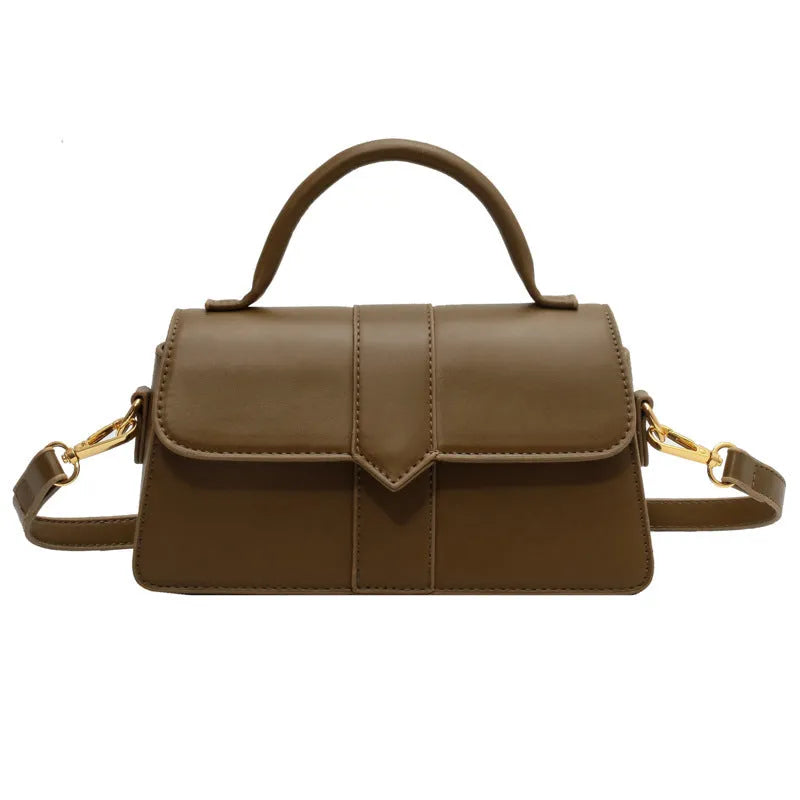 Women's beige PU messenger bag showing internal file organisation and sandwich pocket exterior