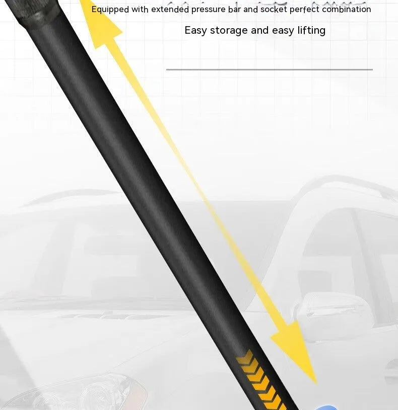 Horizontal low-profile hydraulic car jack with handle and compression member for tyre changes