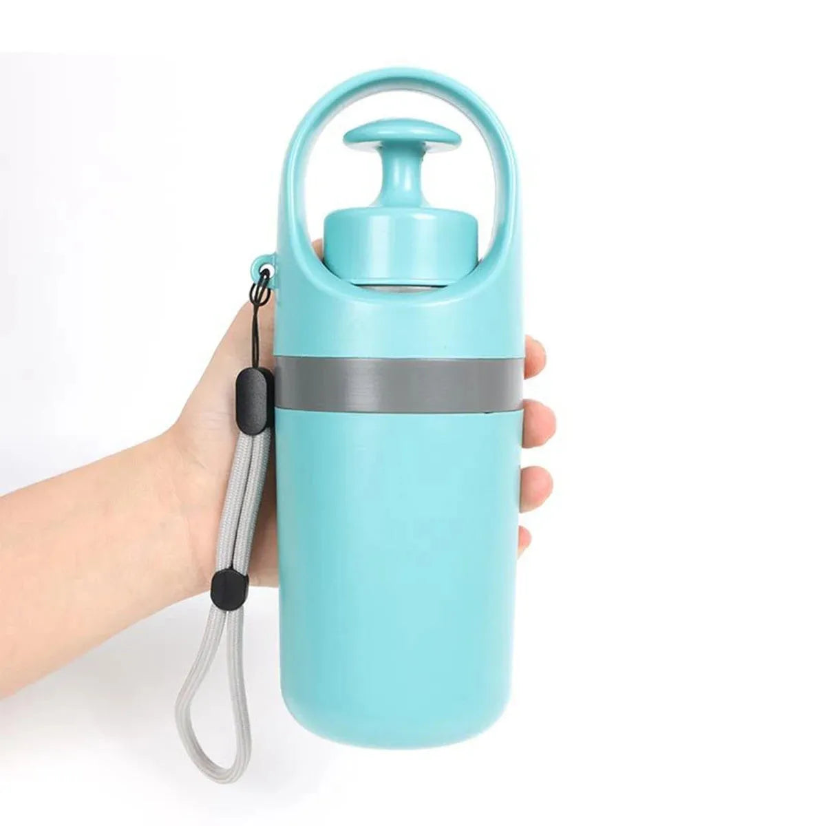 Portable dog pooper scooper with claw scoop and built-in garbage bag dispenser in blue colour