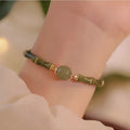 Hetian jade round bracelet for women, dark green colour, simple geometric style