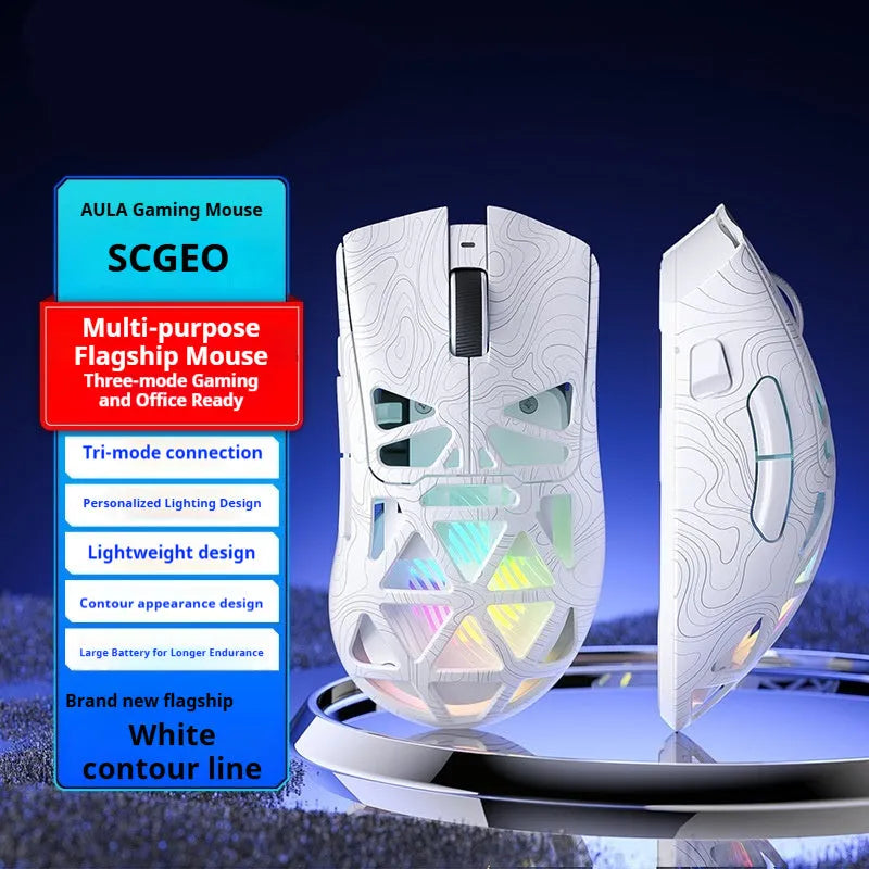 Three-mode wireless mouse hollowed-out design, black contour option, with optical sensor, 122x64x40mm