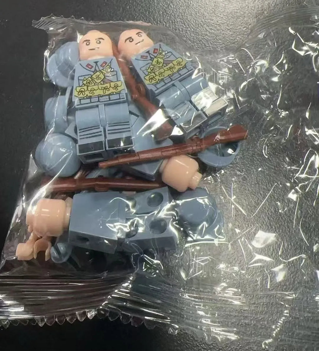 Small particle WWII military building block soldier minifigure toy set in plastic with British, American, German, and Chinese army options