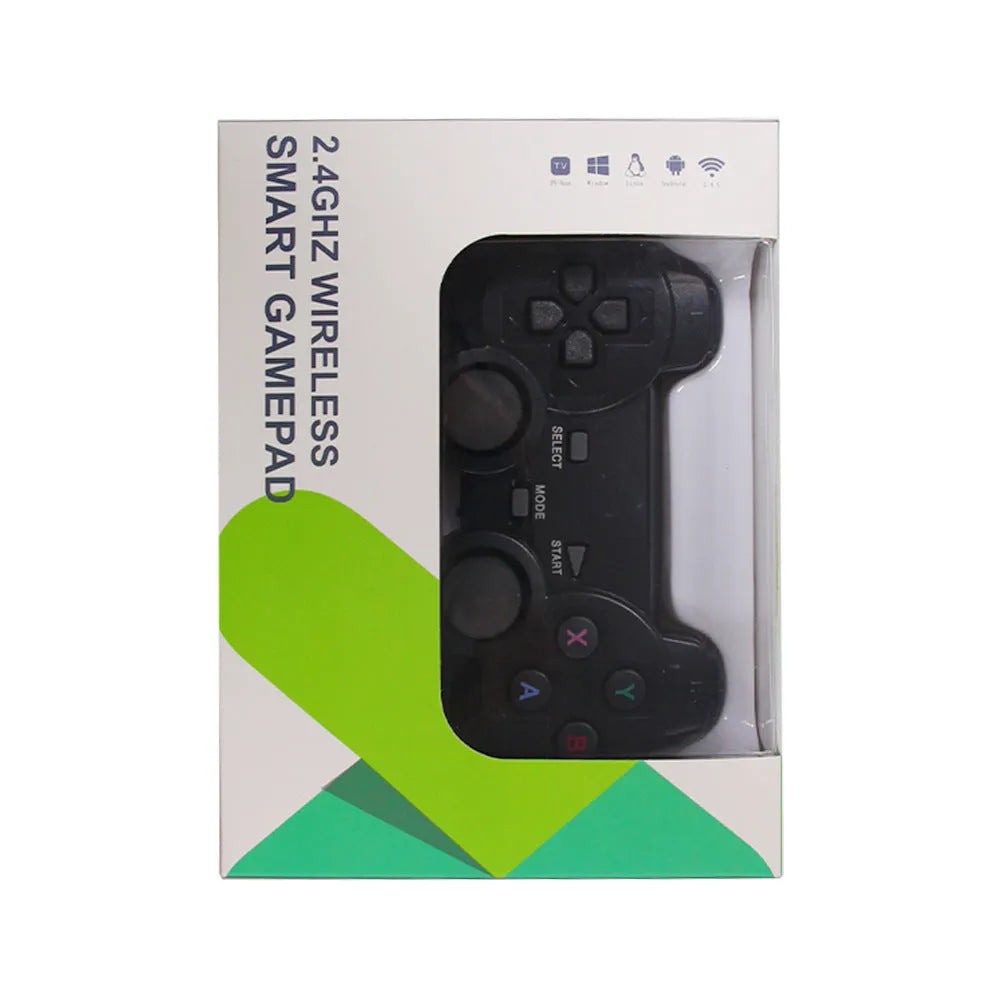 2.4G wireless gamepad in classic black with ABS housing and USB receiver for Android TV and PC