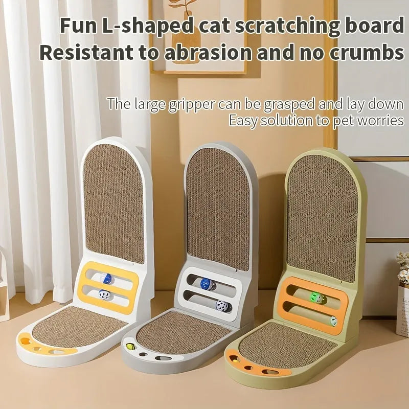 L-shape cat scratching board in grey with vertical and horizontal scratching surfaces