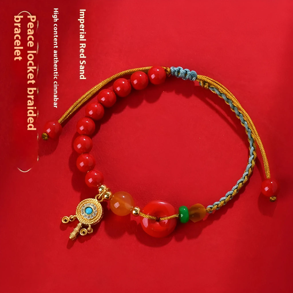 Hand-woven cinnabar peace blessing buckle bracelet Emperor red sand geometric national style women's accessory