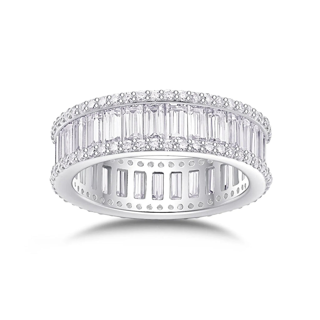 Square moissanite wedding ring set in platinum-plated S925 silver with GRA certificate and gift box