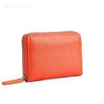Men's and women's genuine leather zipper coin purse in solid colour with sewing line detailing