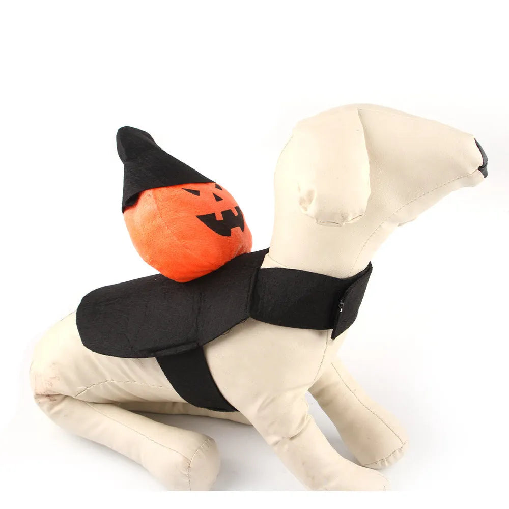Dog wearing a PP Cotton Halloween pet costume in Ghost colour, side view, available sizes S to XL