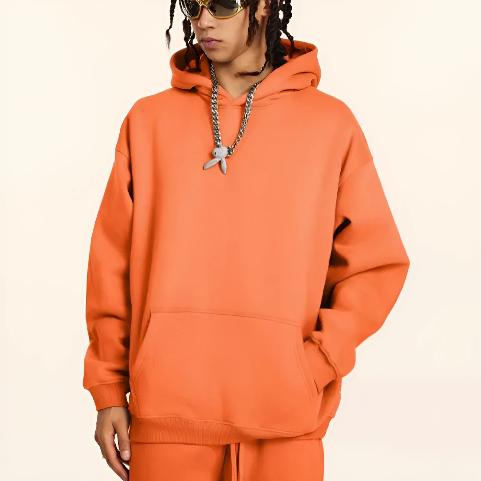 Men's 450g cotton terry hooded sweater with drop-shoulder sleeves in loose fit
