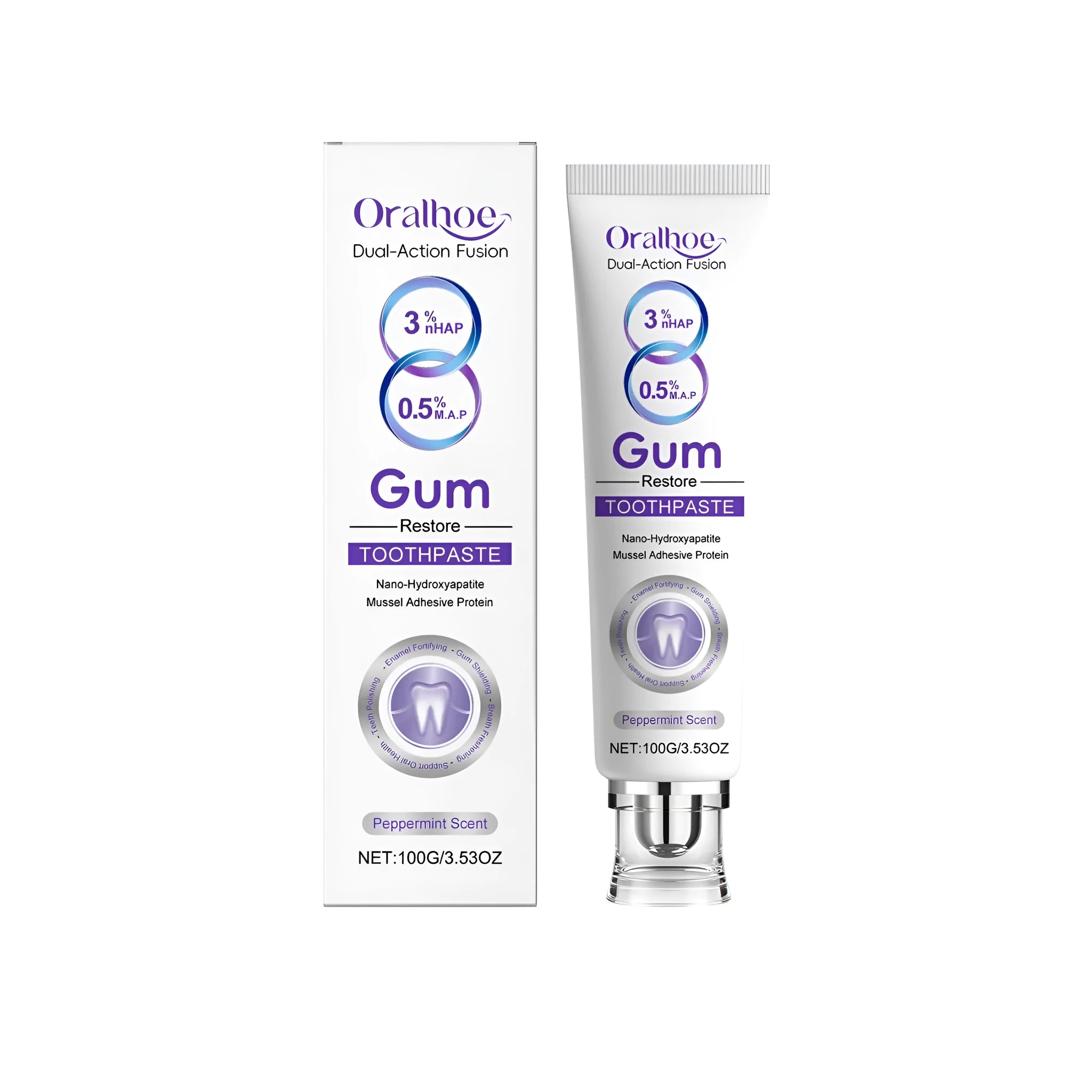 Gum Restore Toothpaste 100g tube with hydroxyapatite and mussel adhesion protein for oral health
