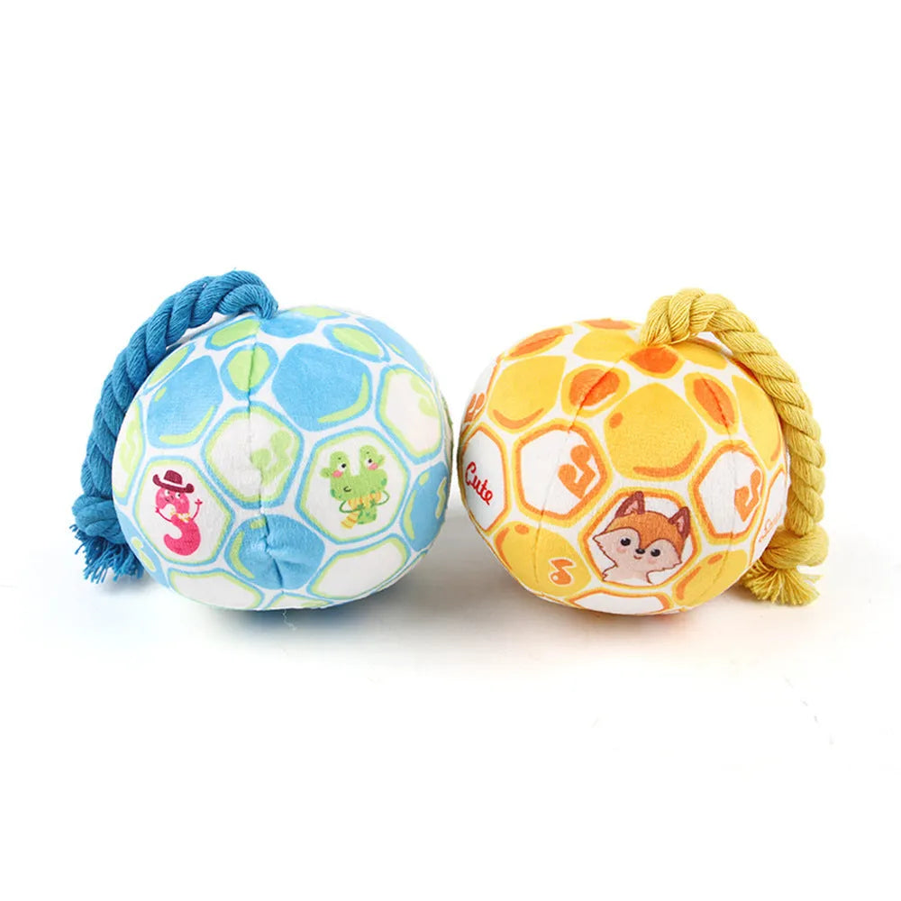 Blue and yellow dog elastic football tug of war interactive cotton rope ball toy for all dogs