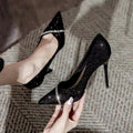 Women's stiletto pointed toe low-cut high heels in black with 6CM heel, PU upper, rubber sole