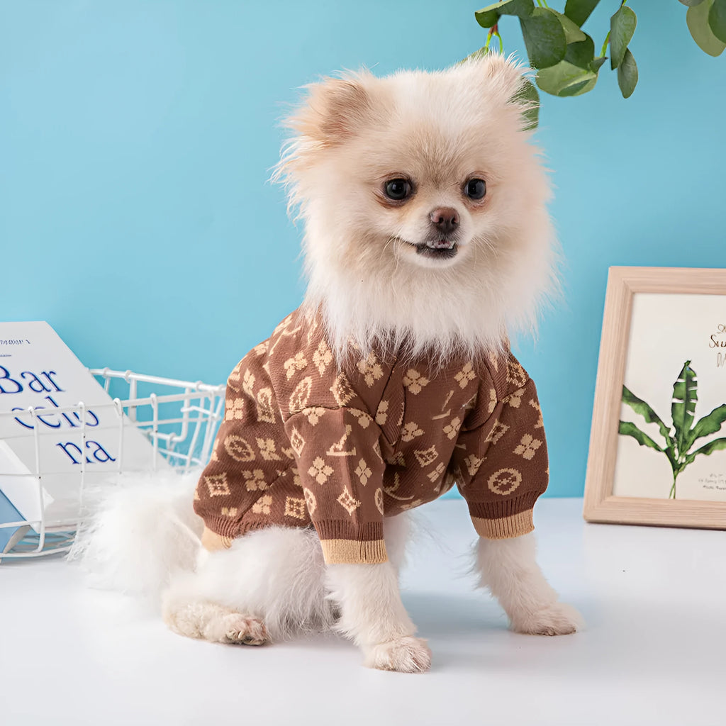 Thick wool blend dog sweater for winter in monochrome or two-tone colours, sizes XS to XXL