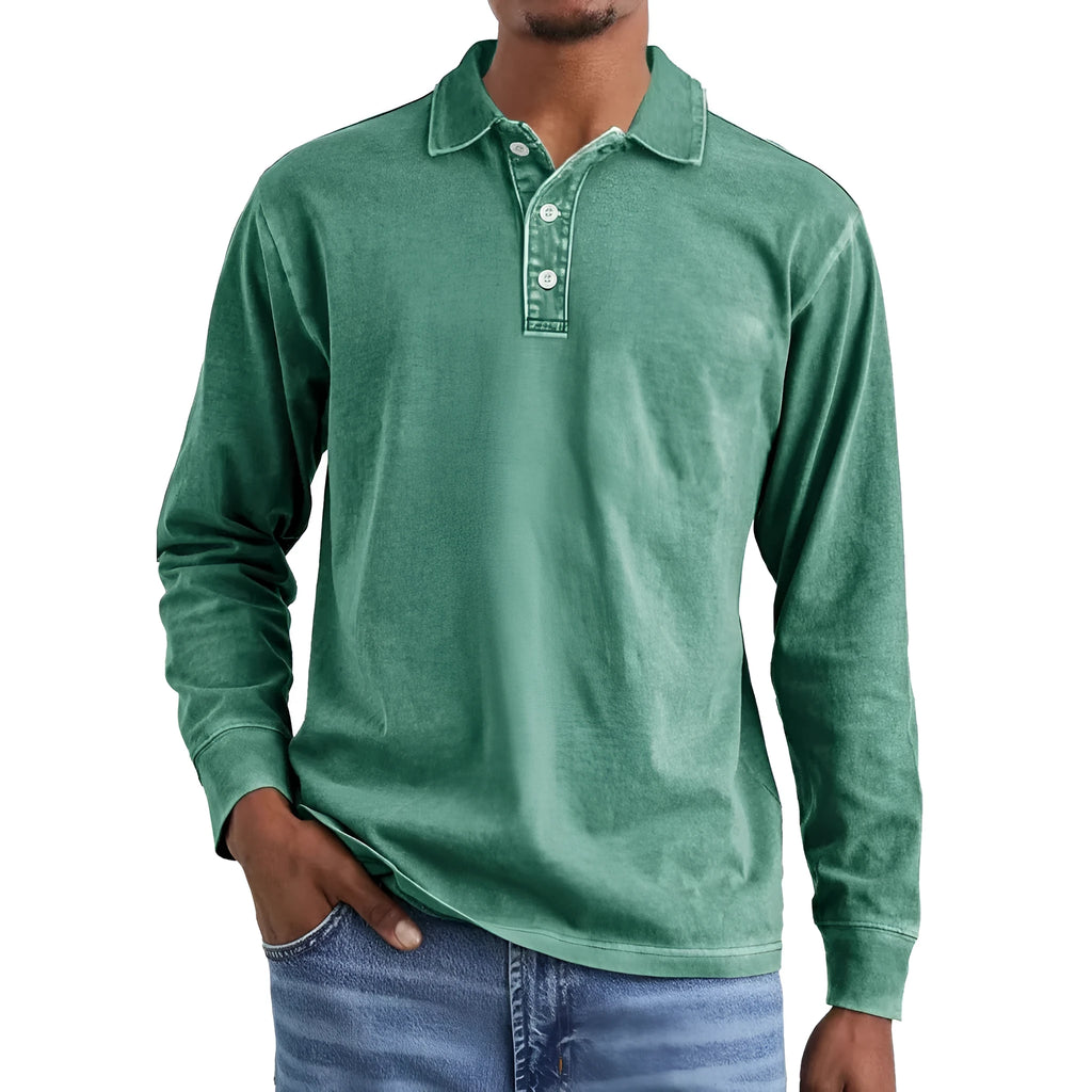 Men's pure cotton polo shirt with distressed lapel detailing in Army Green colour