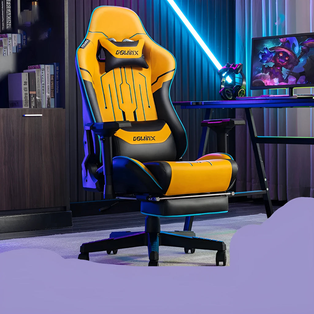 Dowinx Ls-6010 gaming chair in black leather-look upholstery with 4D armrests and metal frame