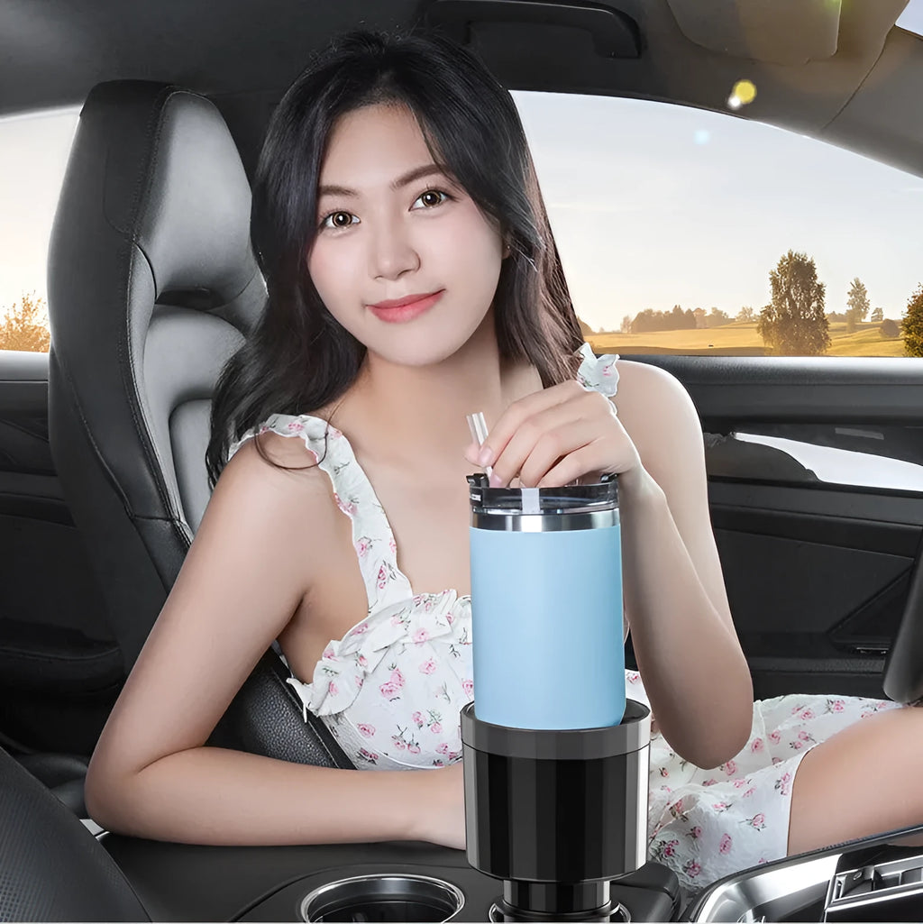 Matte black adjustable car cup holder expander for oversized drink containers
