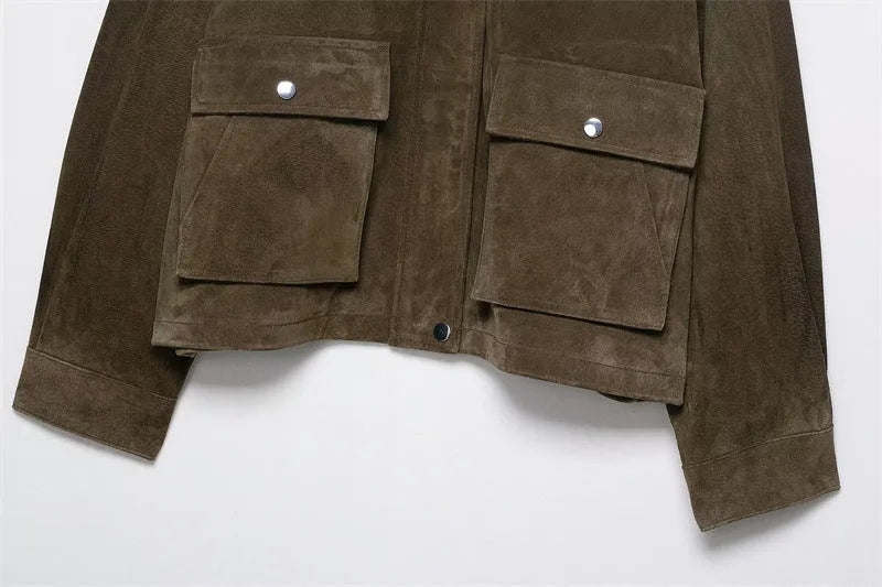 Women's PU fabric jacket in Japanese Korean casual style with medium thickness and regular cut