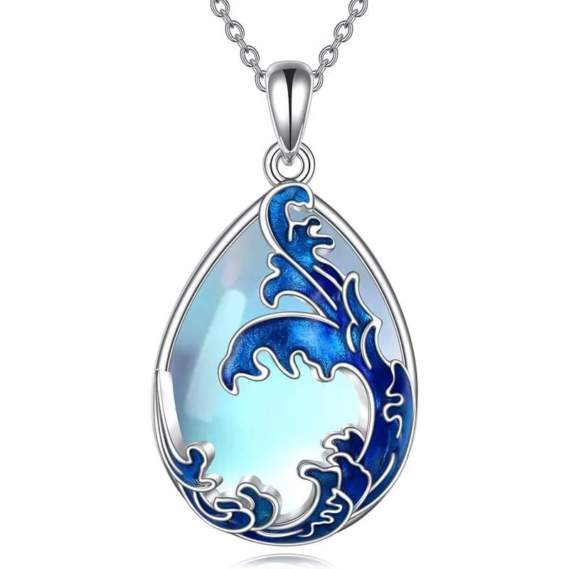 HAILANG women's necklace with moonstone blue alloy heart pendant showing love-themed design details