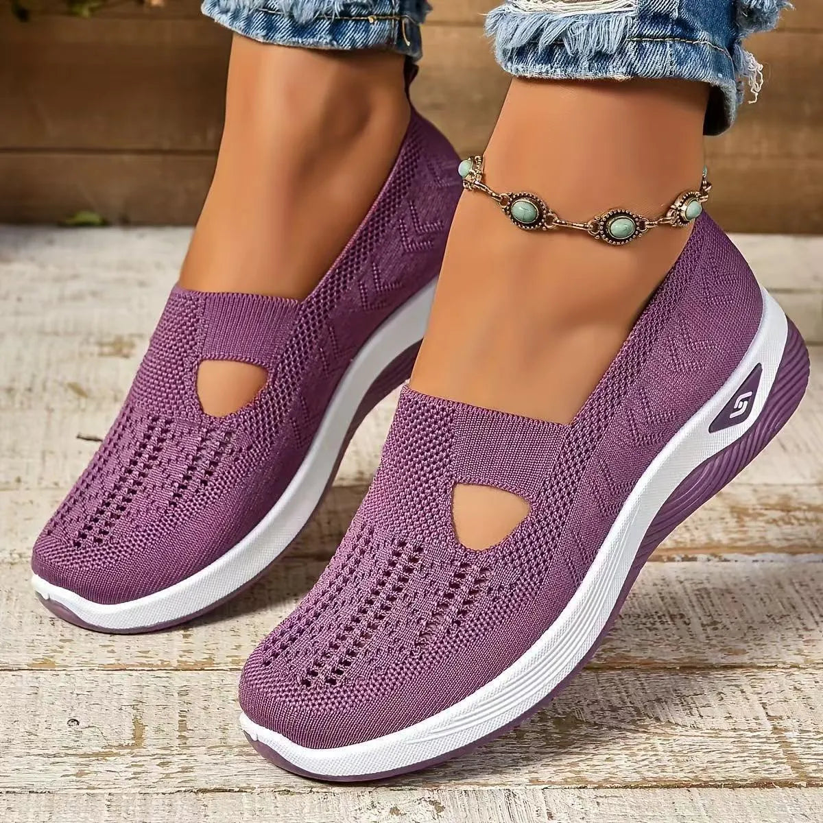 Women's casual mesh shoes with T-strap design in multiple colours
